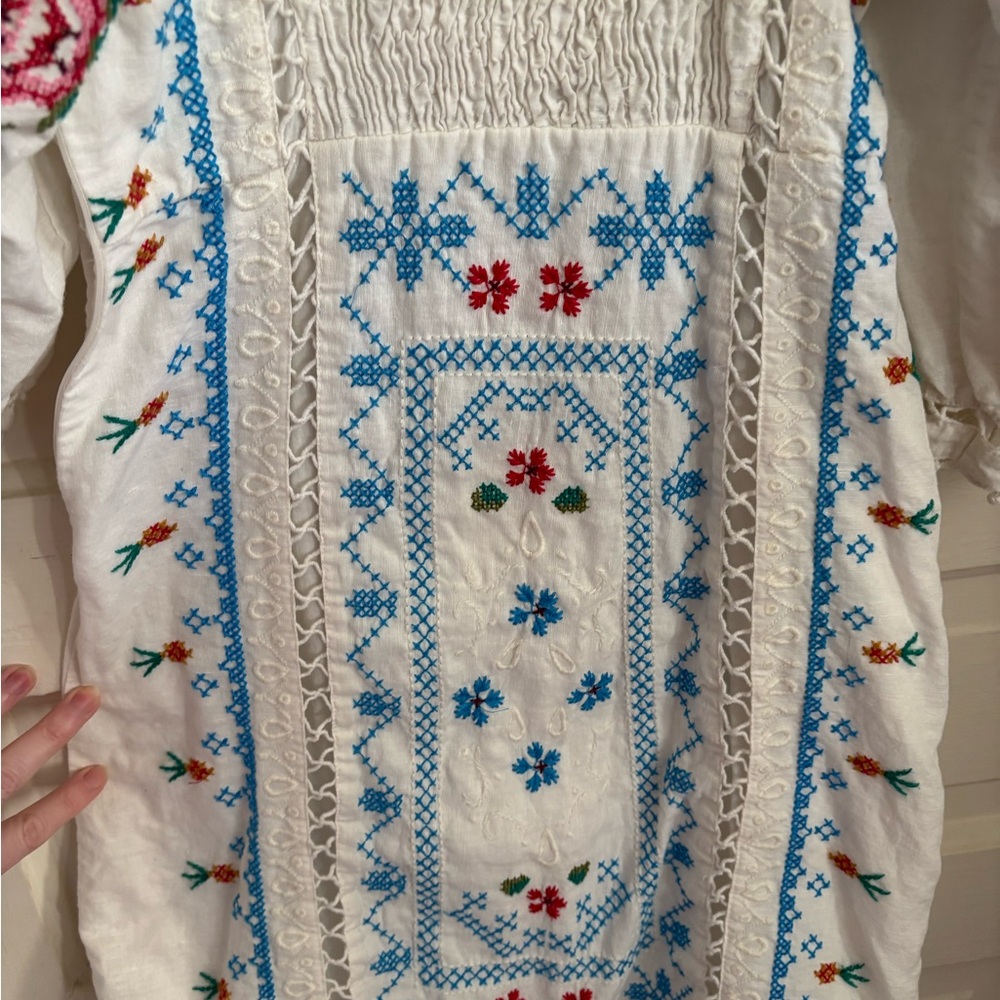 FARM Rio White Embroidered Mini Dress with Blue, Pink & Gold Accents - Picture 4 of 13